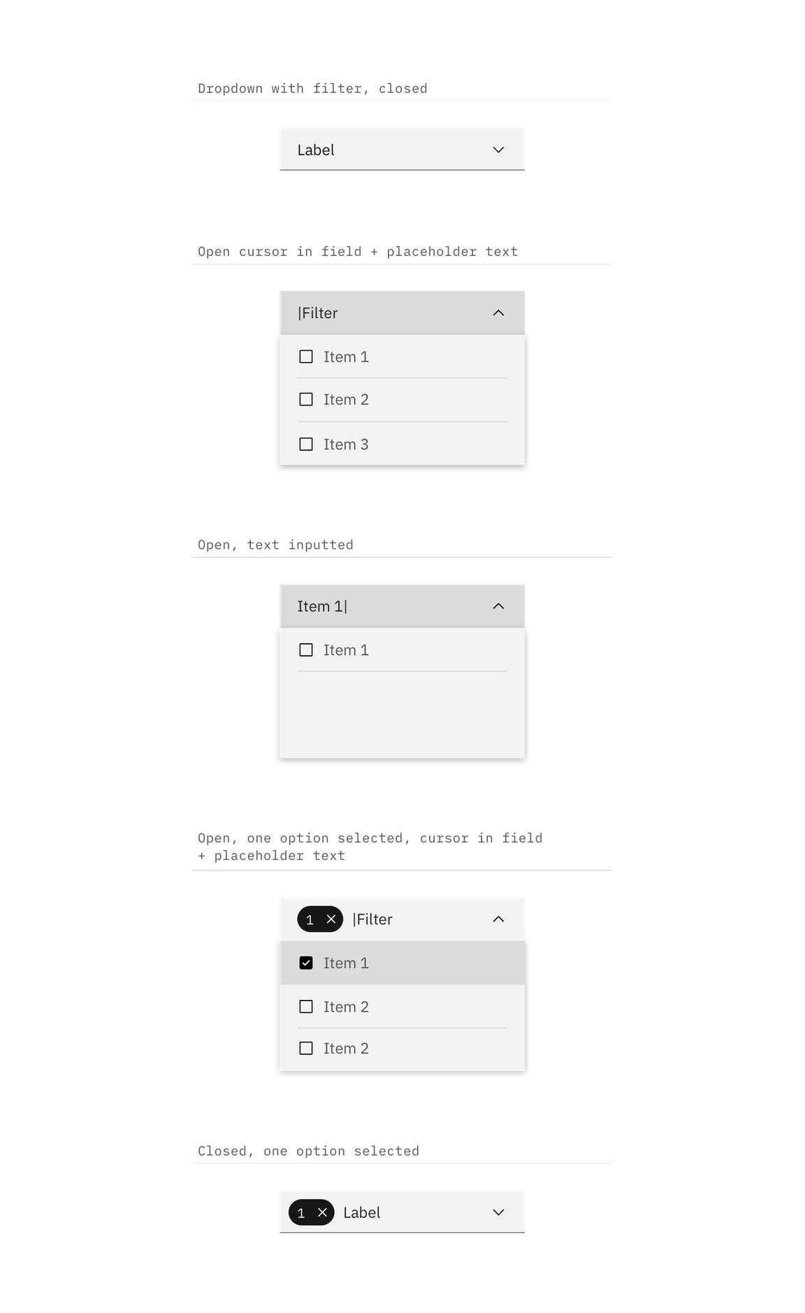 Interaction states for multiselect dropdown with filtering