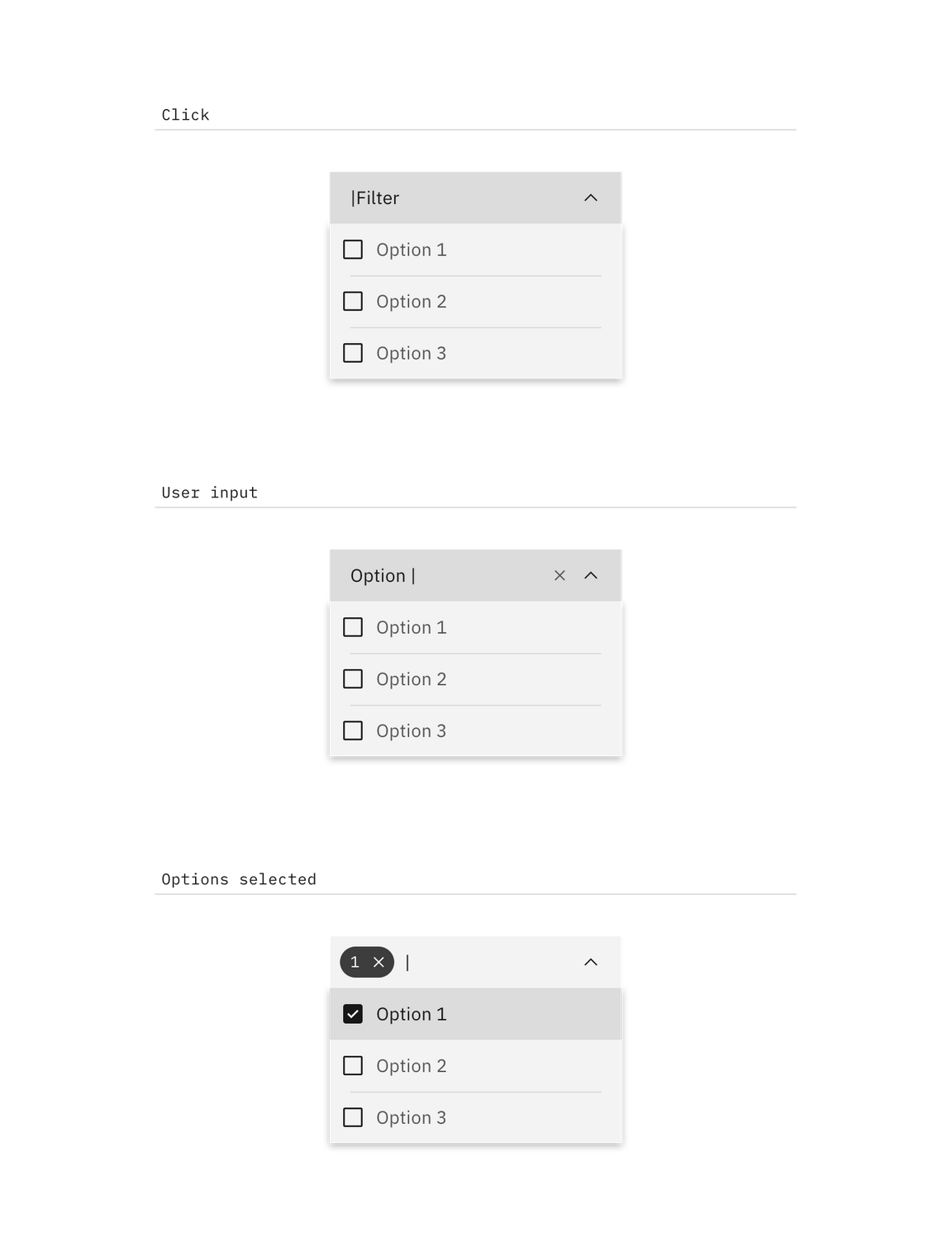 multiselect filter dropdown interactions