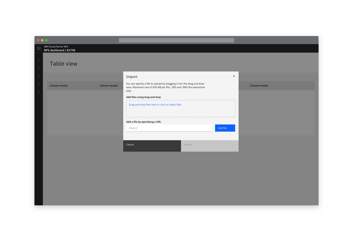 Example of an import modal